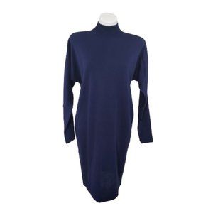 Vintage 90s Dead Stock Liz Claiborne Long Sleeve Mock Turtleneck Dress, Navy, Sm